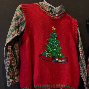 Boy's Plaid Shirt and Christmas Vest - 4T